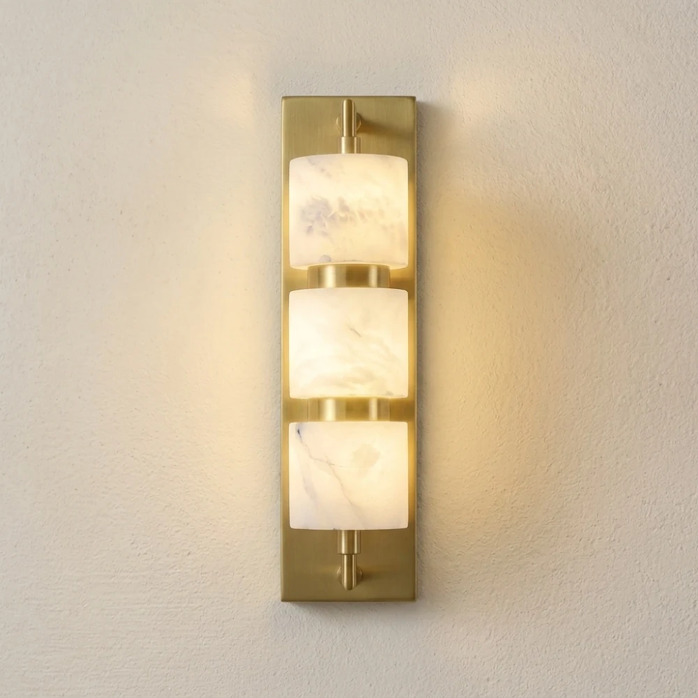 Contemporary Luxury Stacked Stone & Brass Wall Light detail