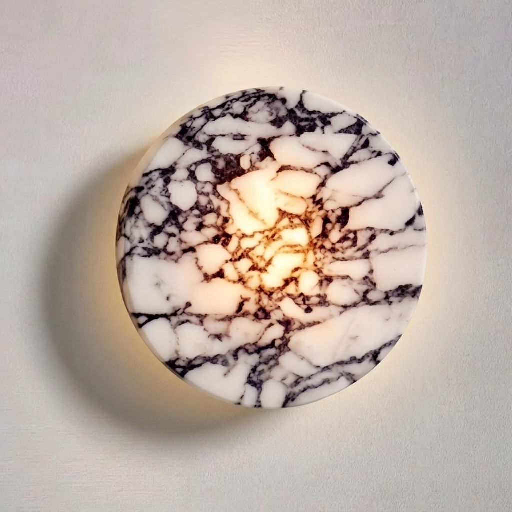 Contemporary Round Marble Flush Mount Fixture