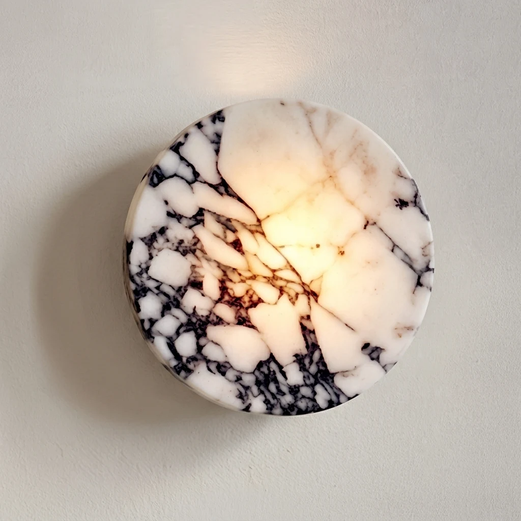 Contemporary Round Marble Flush Mount Fixture detail