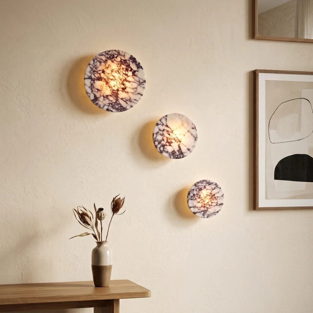 Contemporary Round Marble Flush Mount Fixture detail