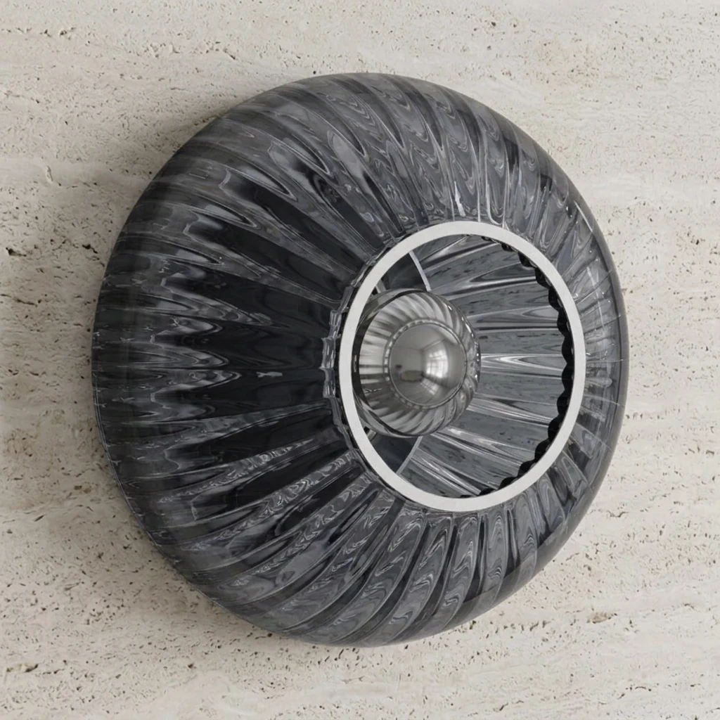 Decorative Corrugated Glass Round Sconce detail