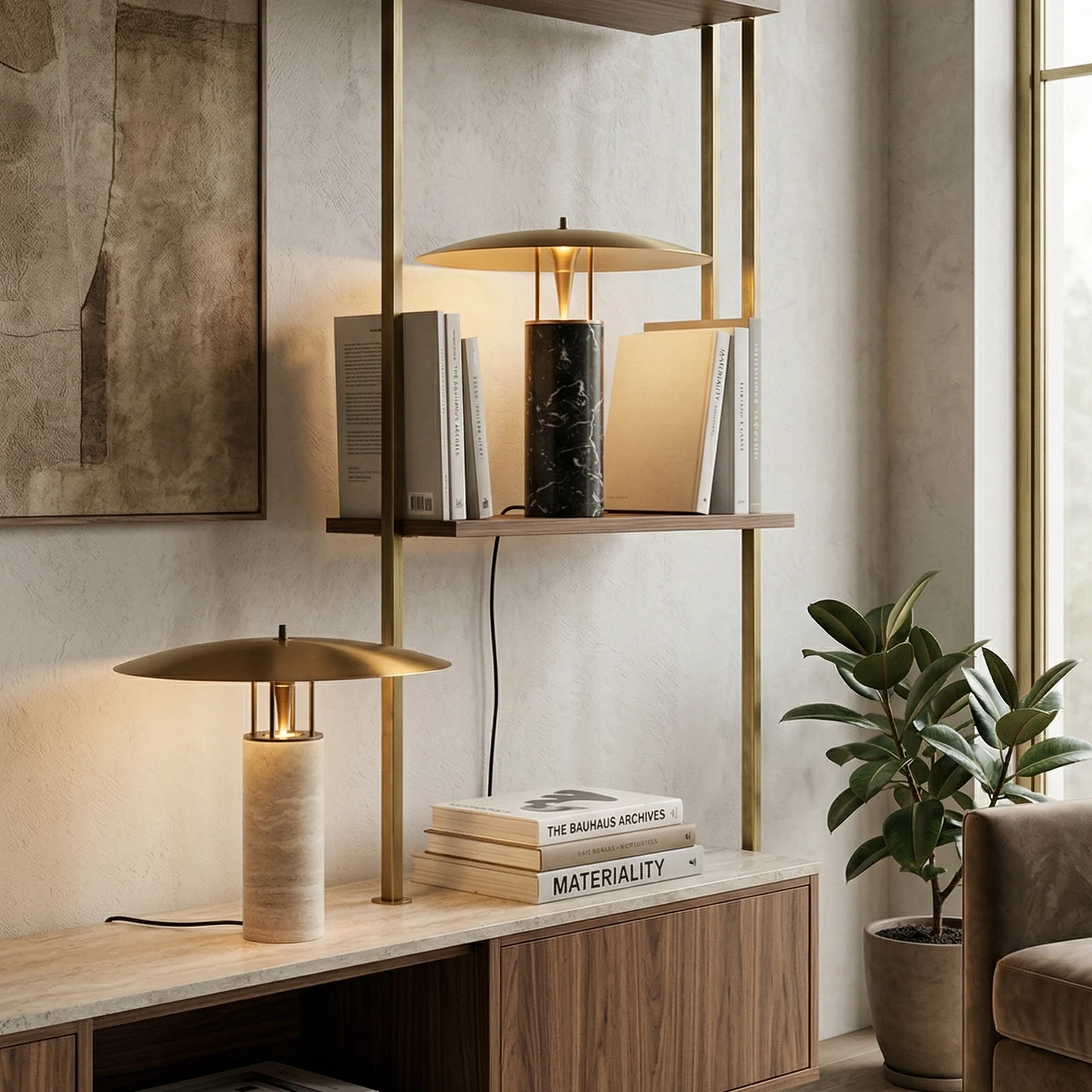 Disc Shade Stone Base Table Lamp detail
