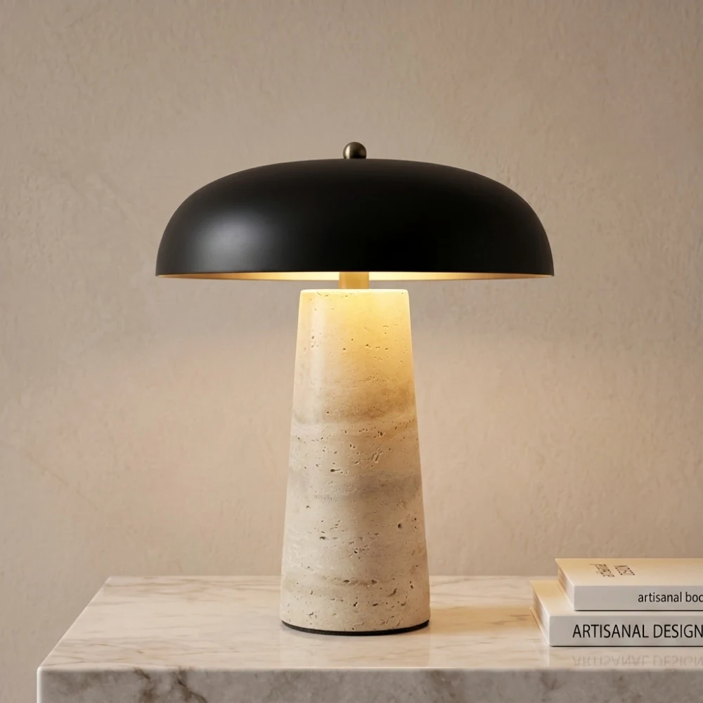 Dome Shade Stone Base Table Lamp