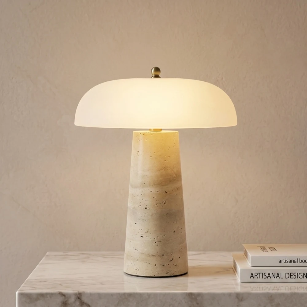 Dome Shade Stone Base Table Lamp detail