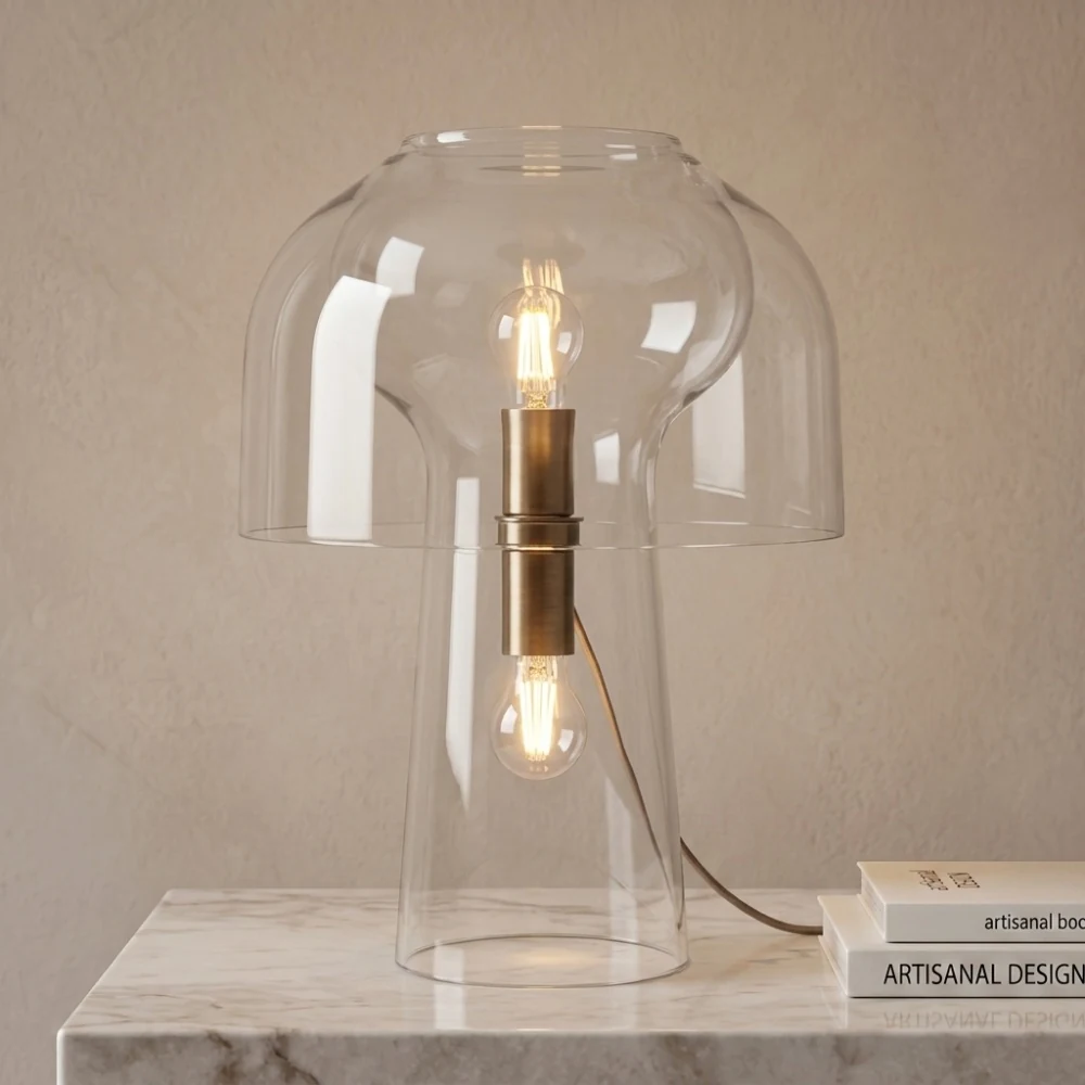 Double-Layer Glass Mushroom Table Lamp