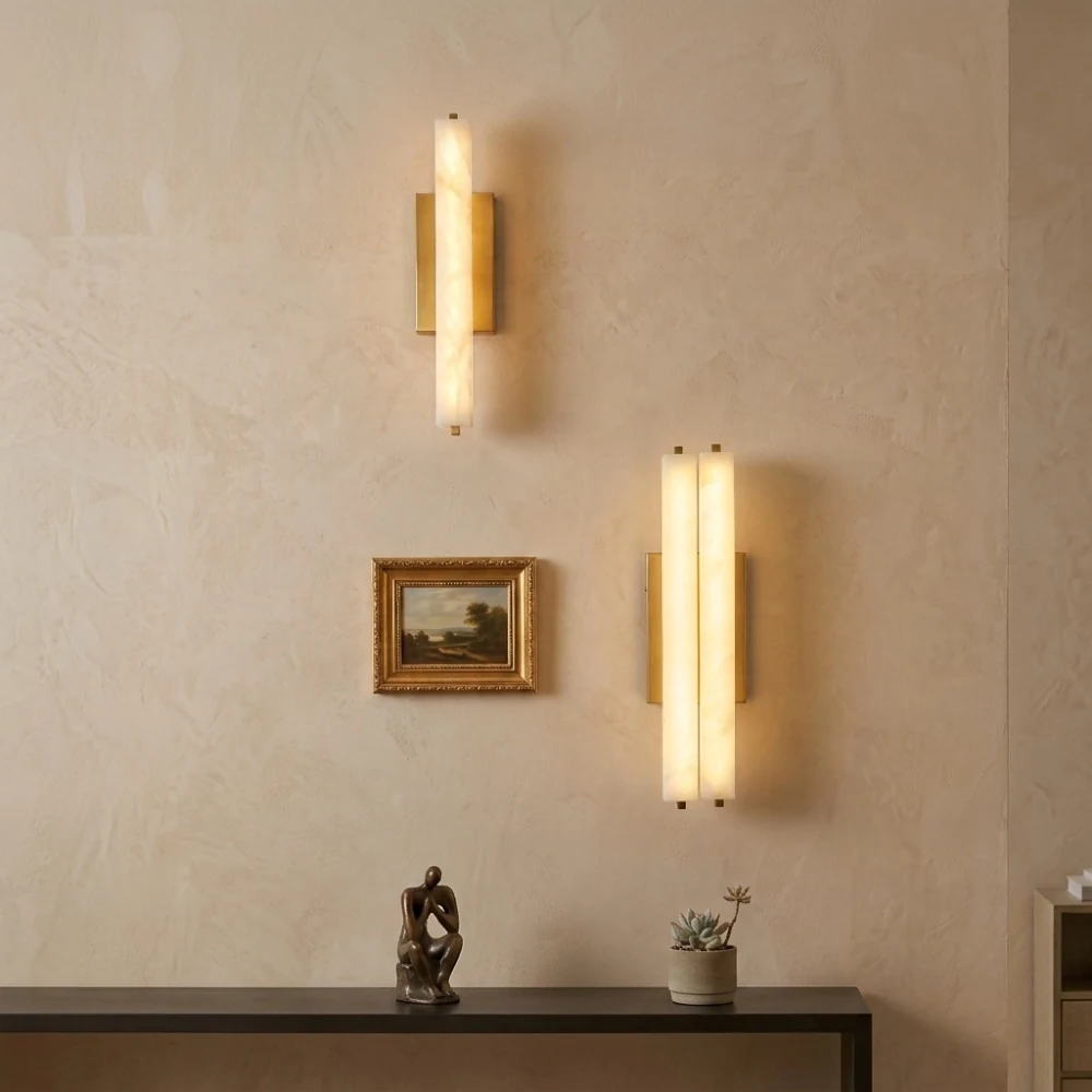 Dual Alabaster Cylinder Wall Sconce detail