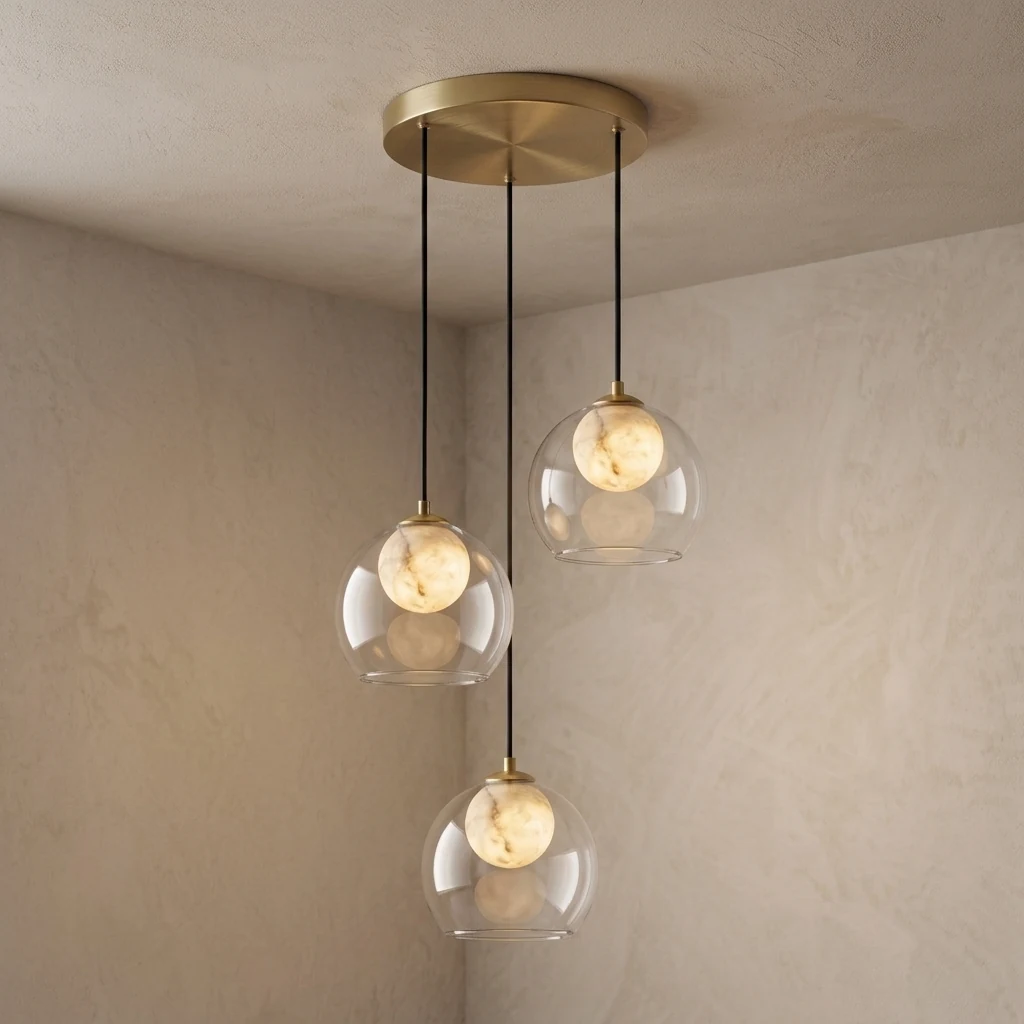 Faux Alabaster Globe with Clear Glass Pendant Light