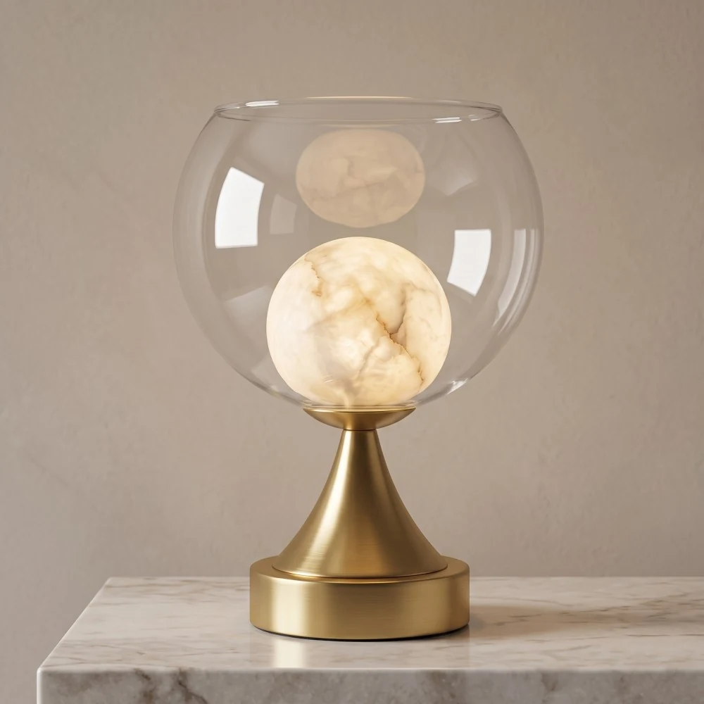 Faux Alabaster Globe with Clear Glass Pendant Light detail