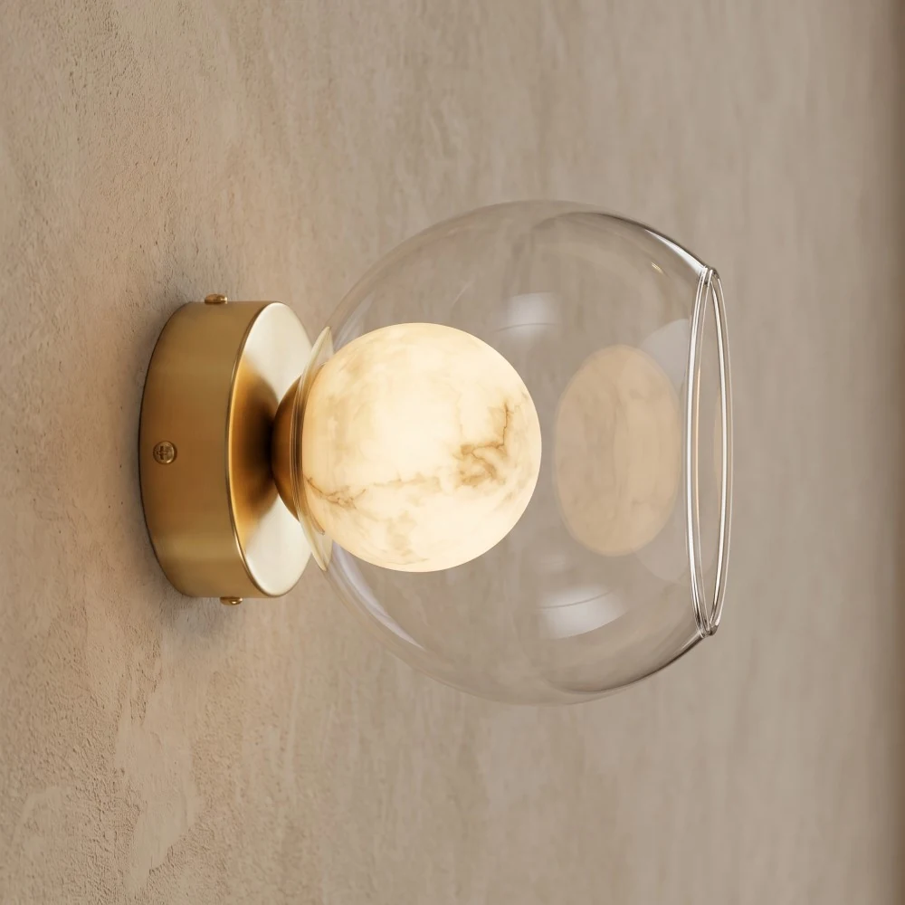 Faux Alabaster Globe with Clear Glass Pendant Light detail
