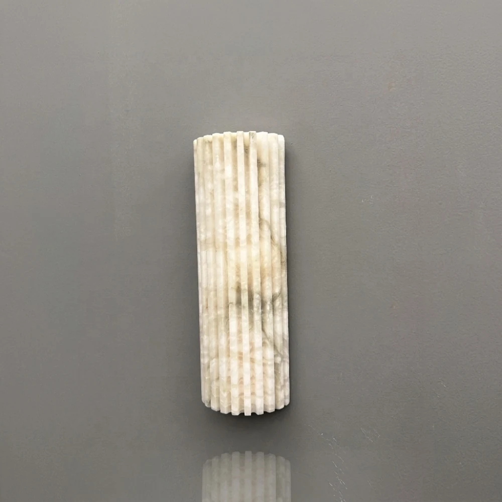 Fluted Alabaster Half-Cylinder Wall Sconce detail