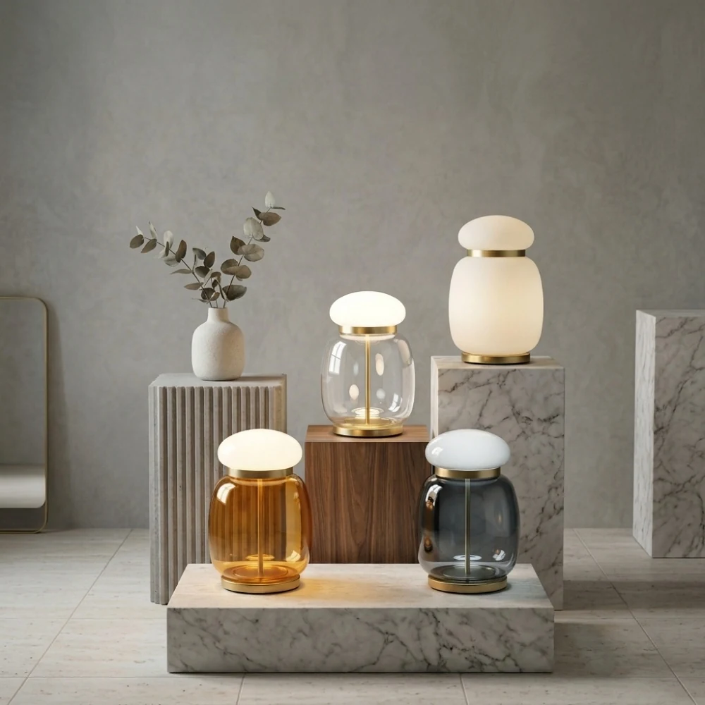 Glass Jar Mushroom Accent Table Lamp detail