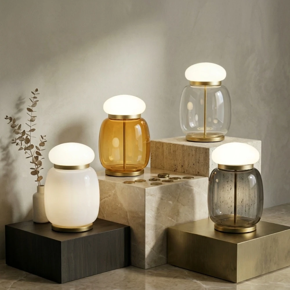 Glass Jar Mushroom Accent Table Lamp detail
