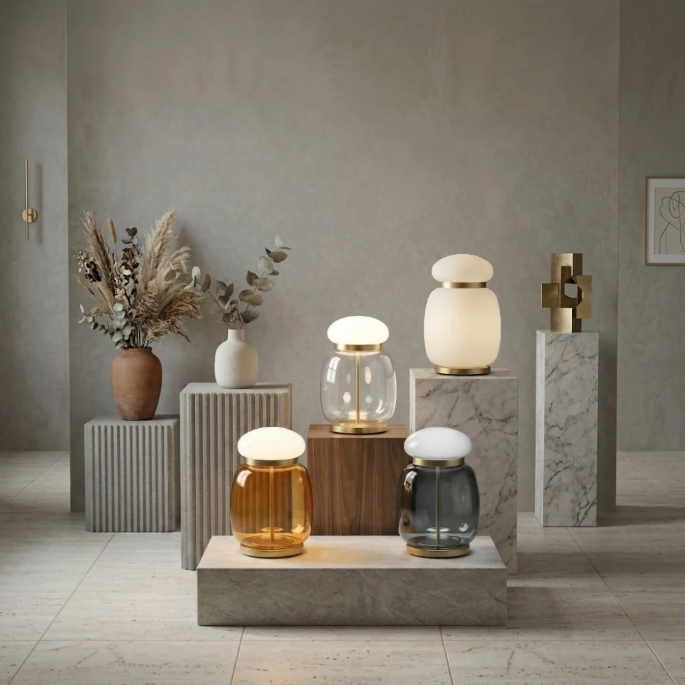 Glass Jar Mushroom Accent Table Lamp detail
