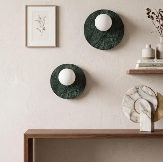 Green Marble Disc & Globe Wall Sconce detail