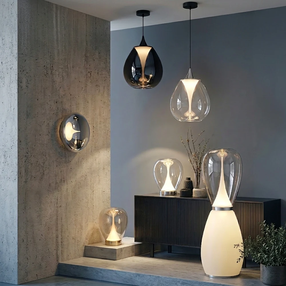 Illuminated Teardrop Glass Pendant Light detail