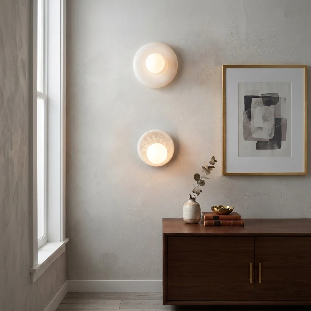 Japandi Natural Stone & Glass Wall Light detail