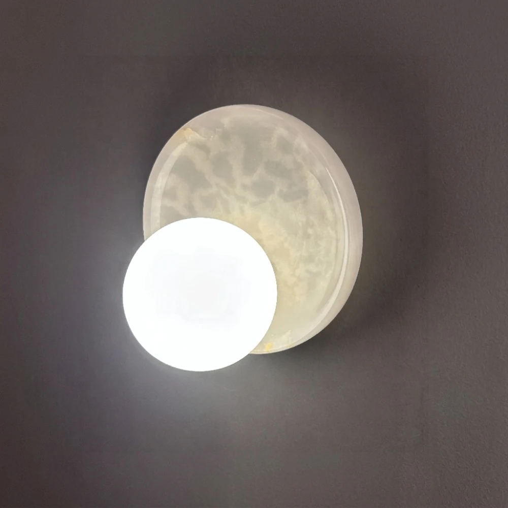 Japandi Natural Stone & Glass Wall Light detail