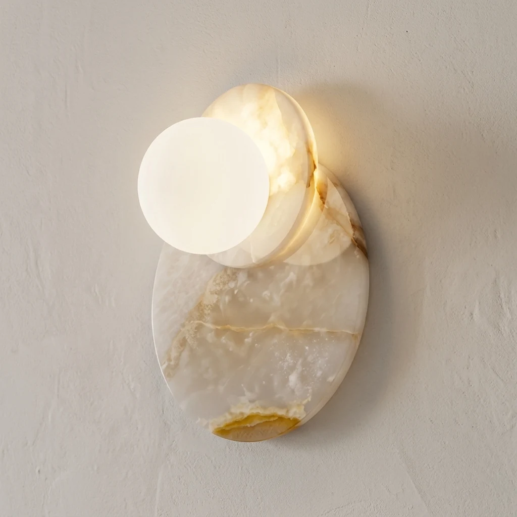 Layered Alabaster Disc & Globe Wall Sconce