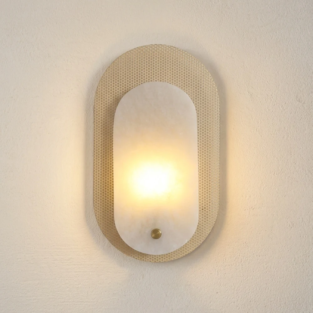 Layered Mesh Backplate & Alabaster Wall Sconce detail