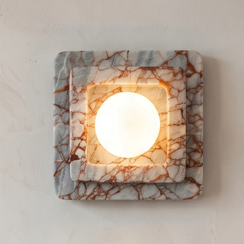 Layered Square Marble & Globe Wall Sconce