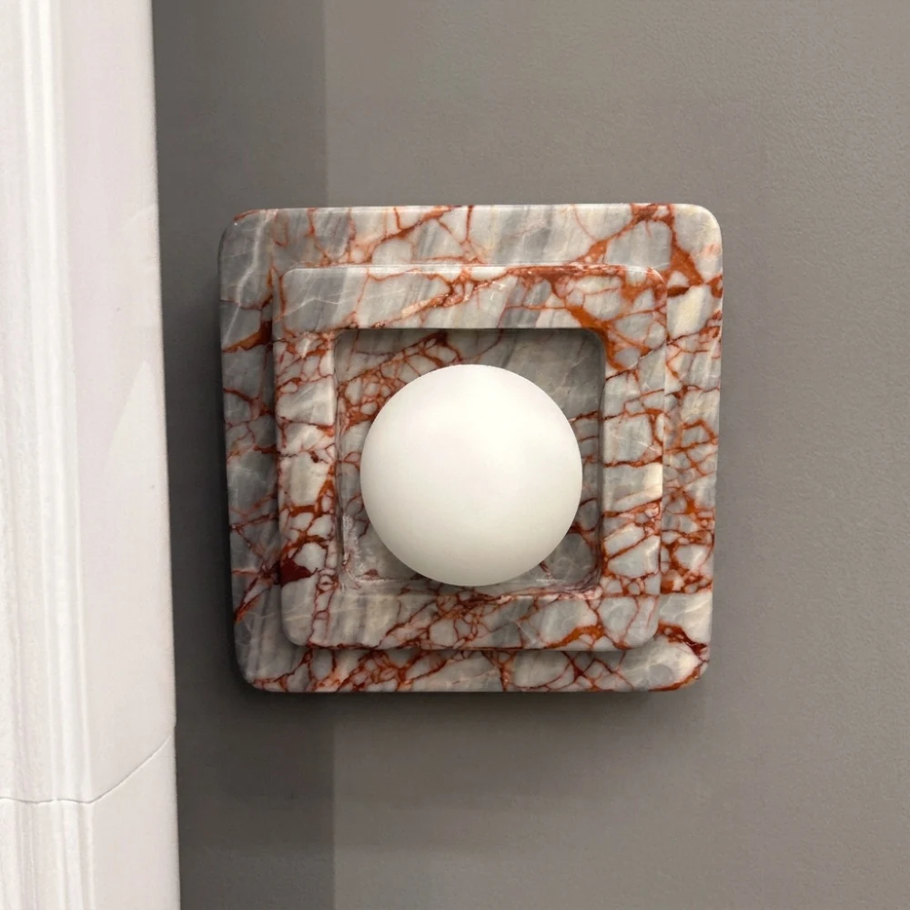 Layered Square Marble & Globe Wall Sconce detail