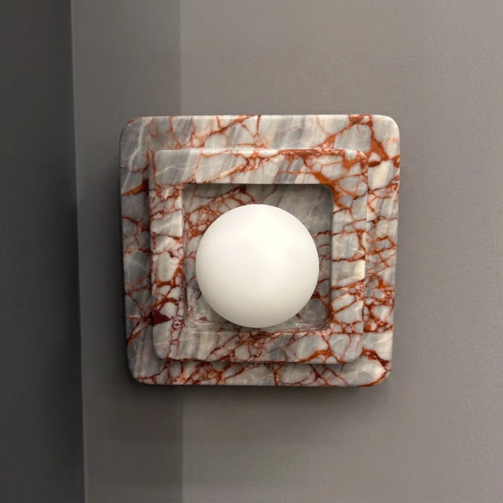 Layered Square Marble & Globe Wall Sconce detail