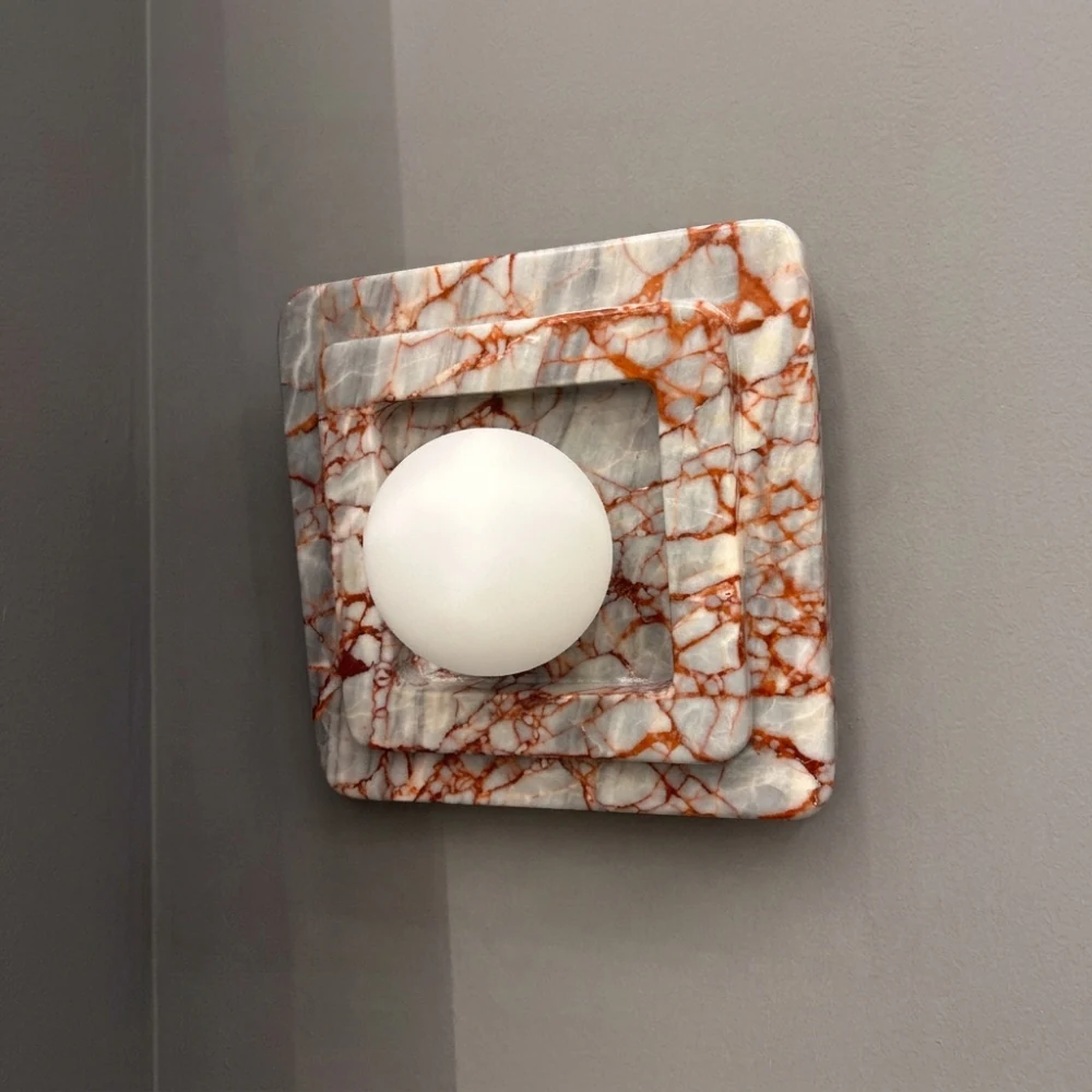 Layered Square Marble & Globe Wall Sconce detail