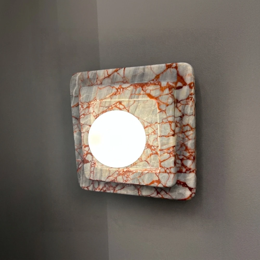 Layered Square Marble & Globe Wall Sconce detail