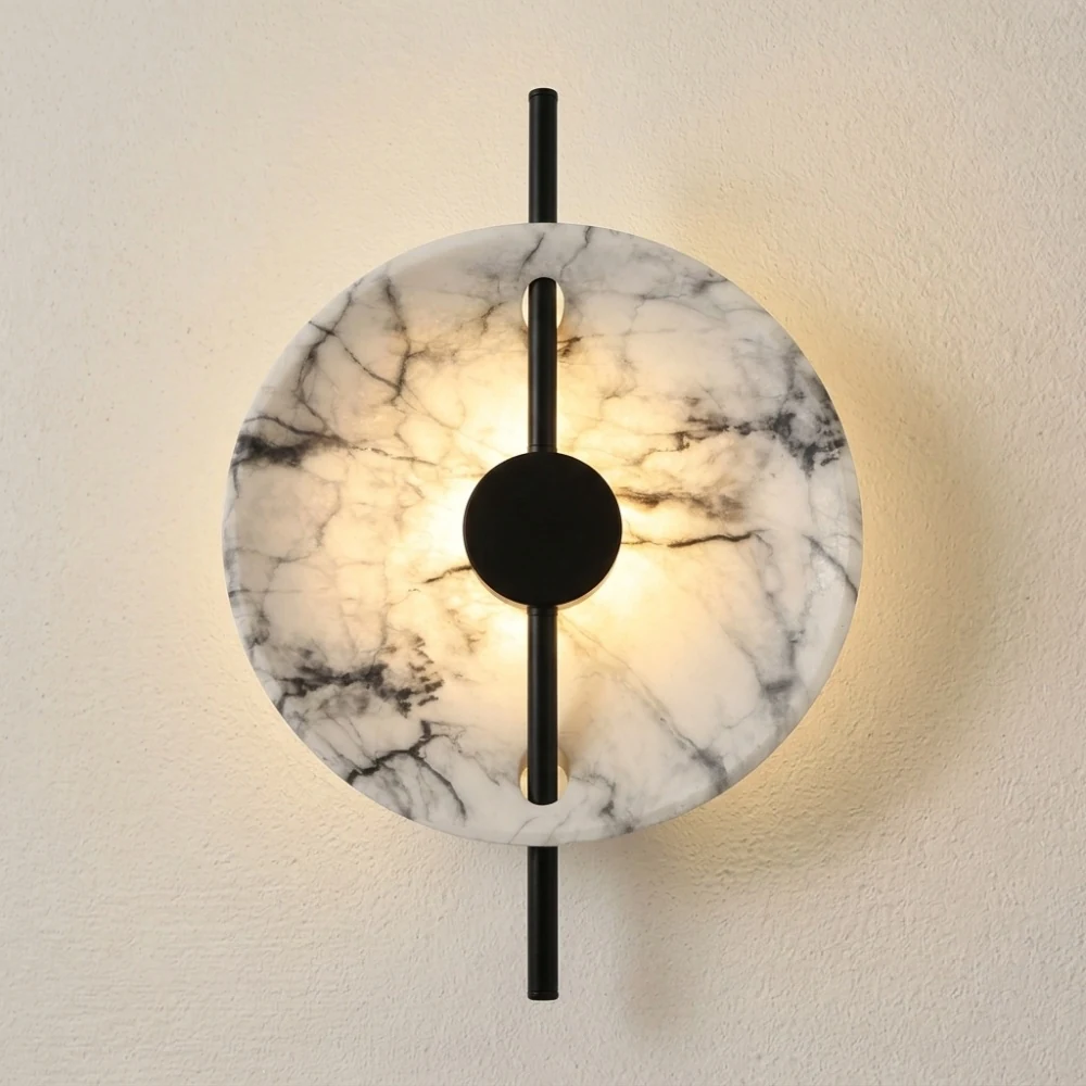 Linear Metal & Marble Halo Sconce