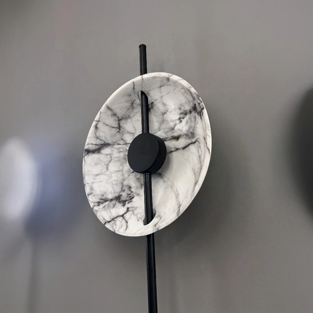 Linear Metal & Marble Halo Sconce detail
