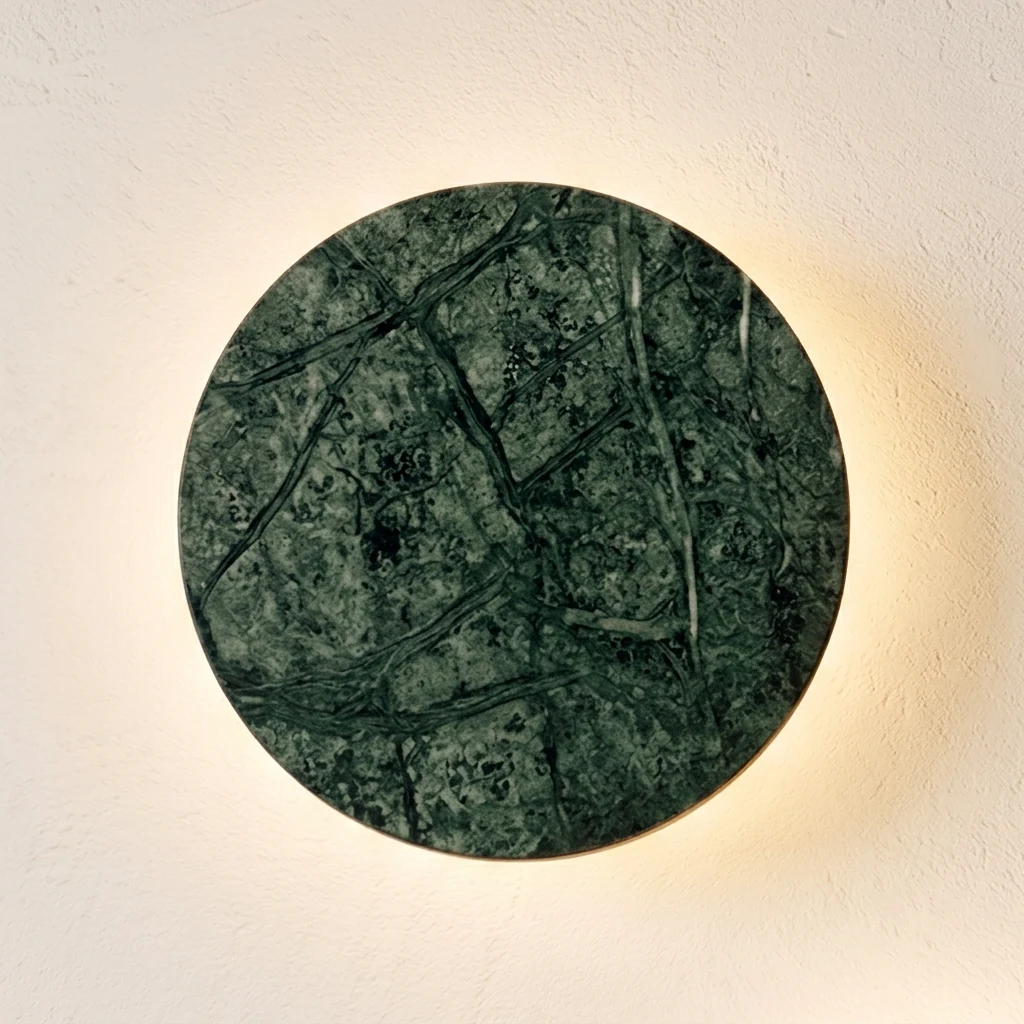 Minimalist Green Marble Disc Wall Sconce