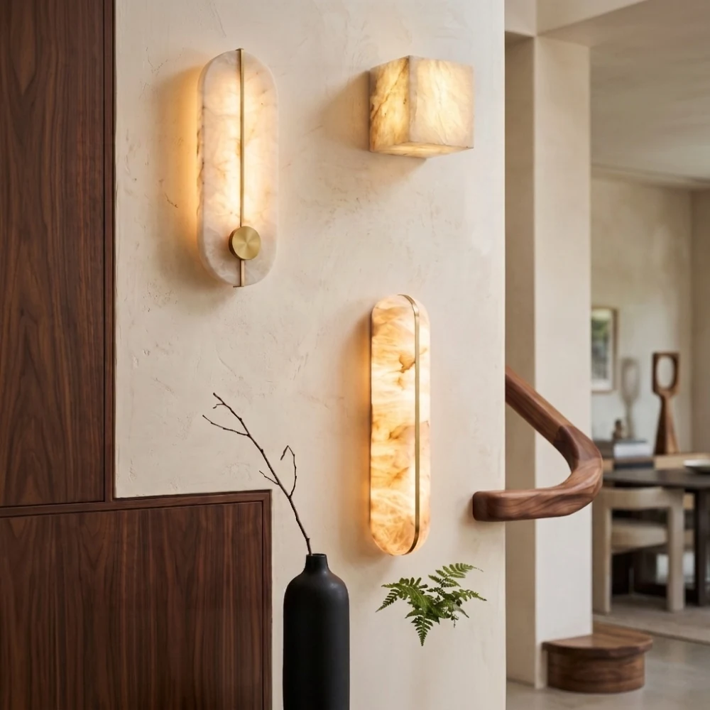 Minimalist Natural Stone Cube Wall Light detail