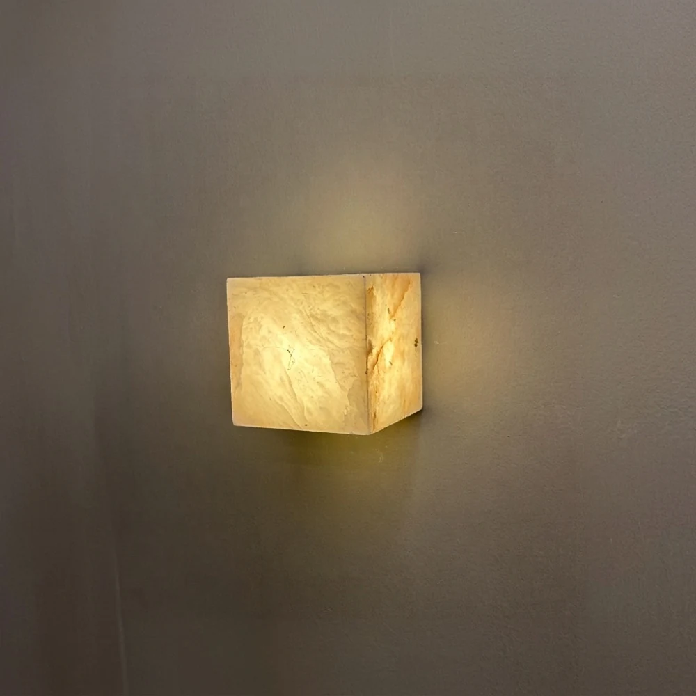 Minimalist Natural Stone Cube Wall Light detail
