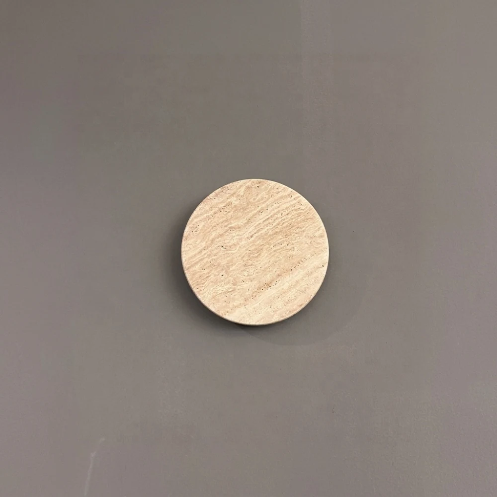 Minimalist Travertine Disc Wall Sconce detail
