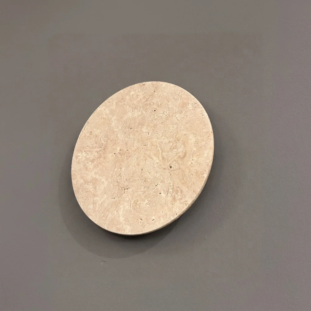 Minimalist Travertine Disc Wall Sconce detail