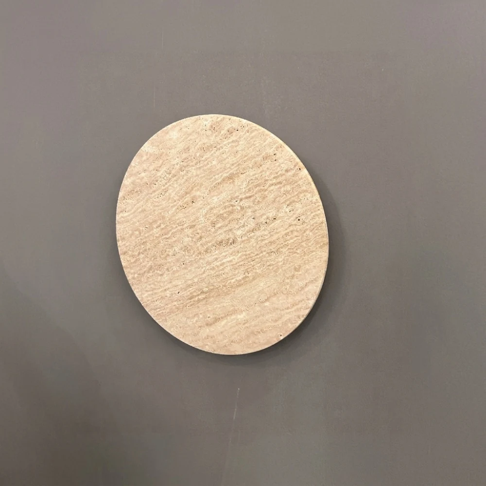Minimalist Travertine Disc Wall Sconce detail