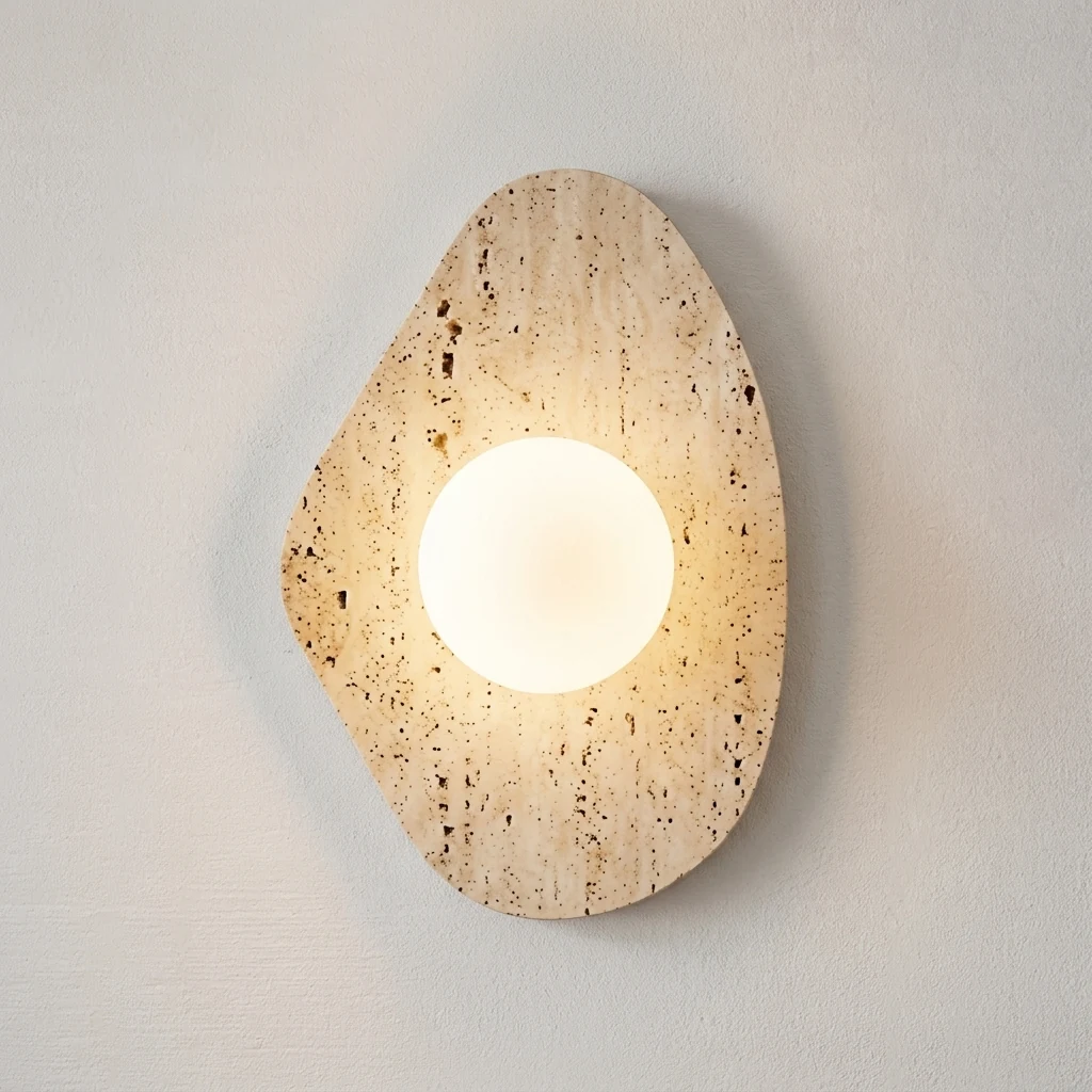 Organic Travertine Plate & Globe Wall Sconce