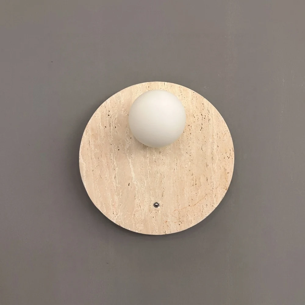 Organic Travertine Plate & Globe Wall Sconce detail