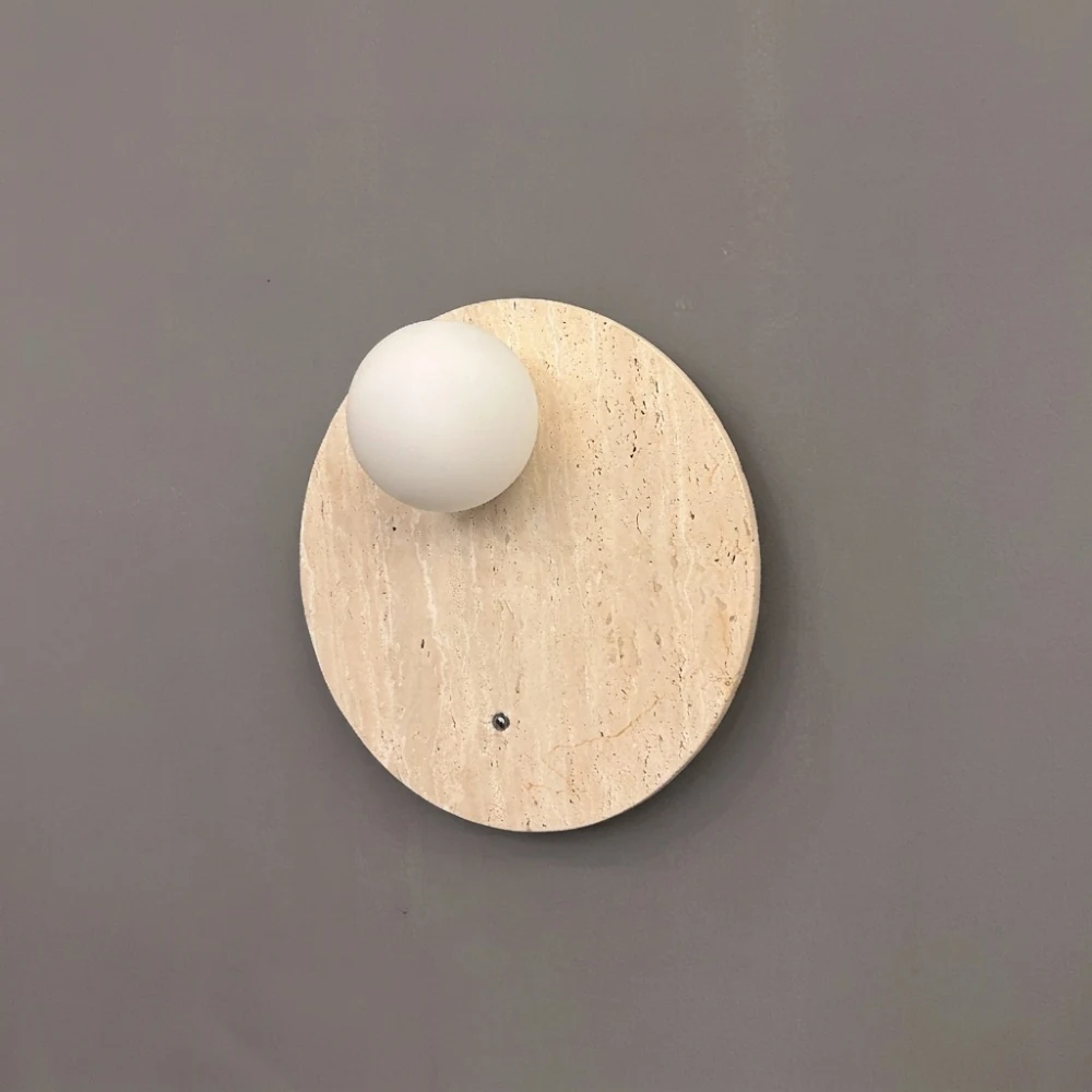 Organic Travertine Plate & Globe Wall Sconce detail
