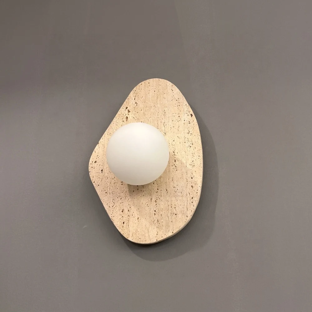 Organic Travertine Plate & Globe Wall Sconce detail