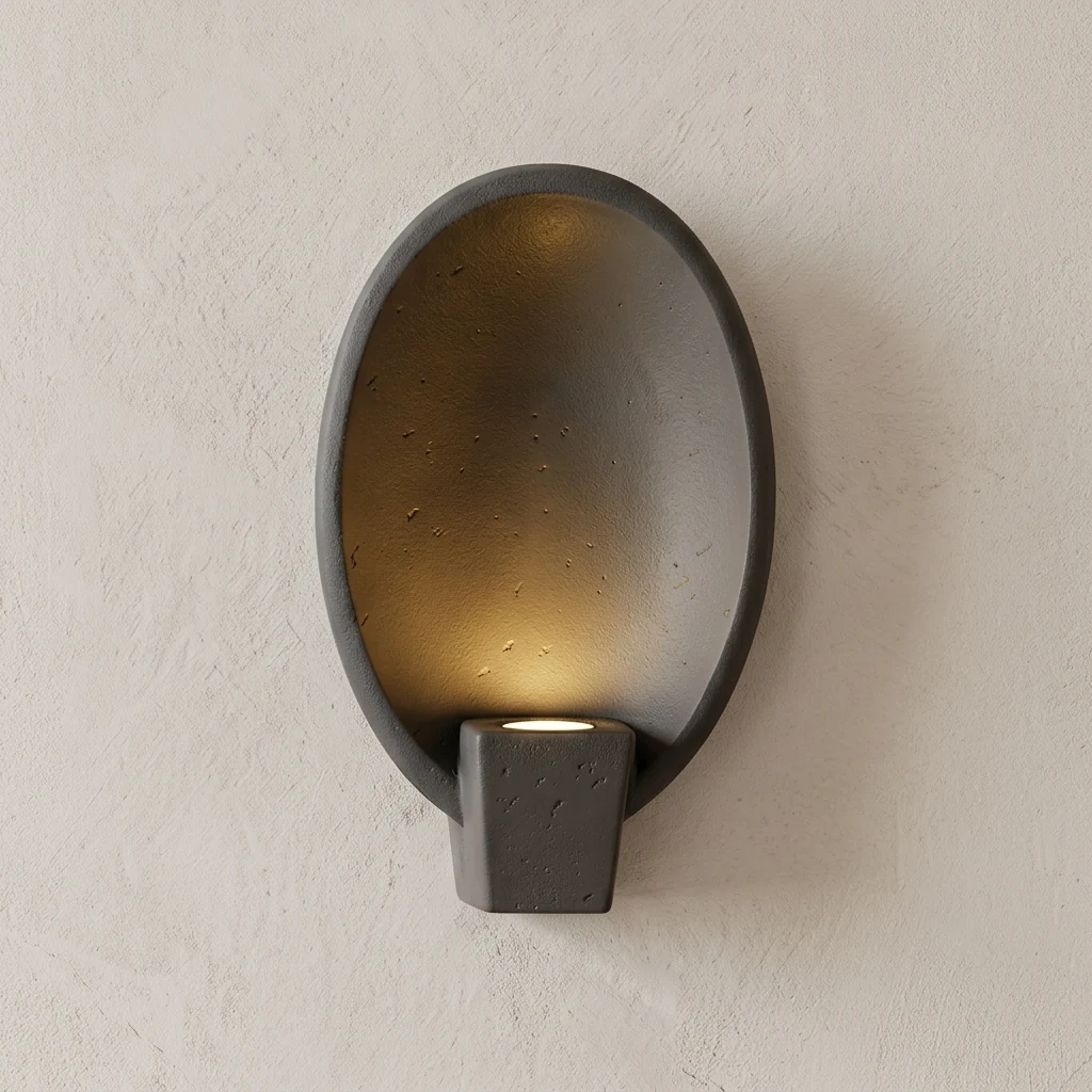 Oval Concave Stone & Base Light Wall Sconce detail