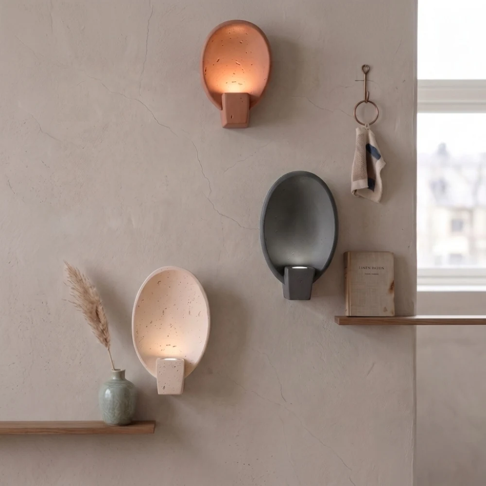 Oval Concave Stone & Base Light Wall Sconce detail
