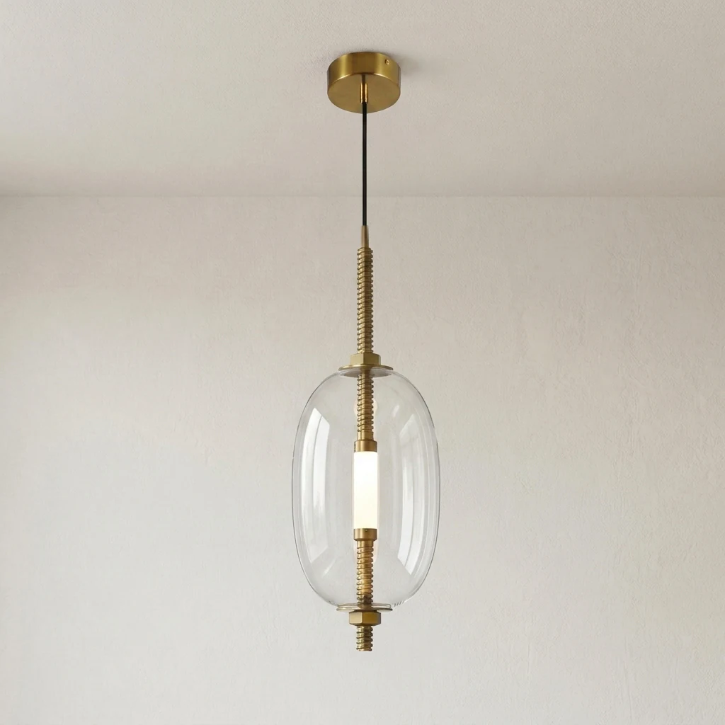 Oval Glass Shade with Center LED Pendant Light