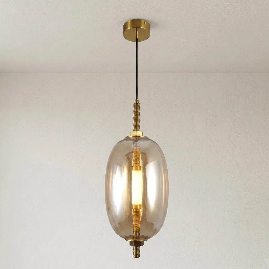 Oval Glass Shade with Center LED Pendant Light detail