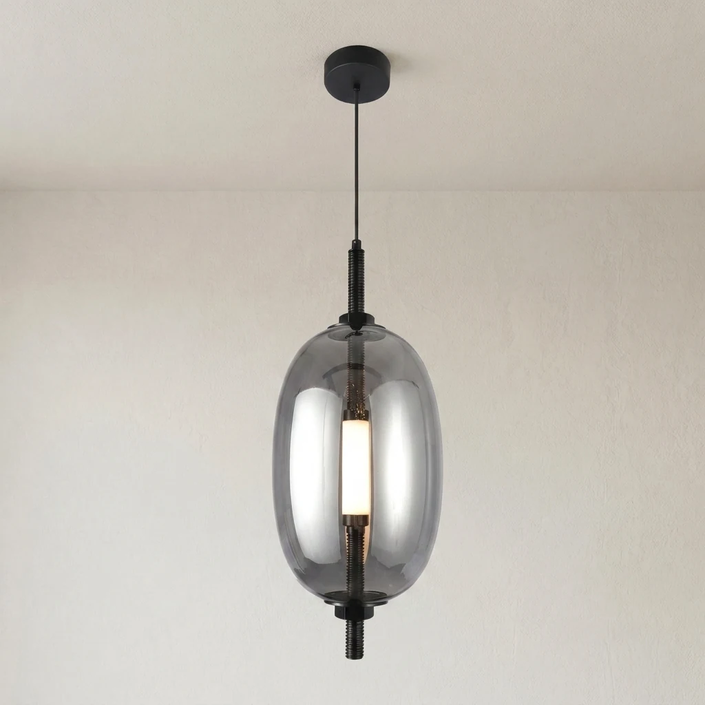 Oval Glass Shade with Center LED Pendant Light detail
