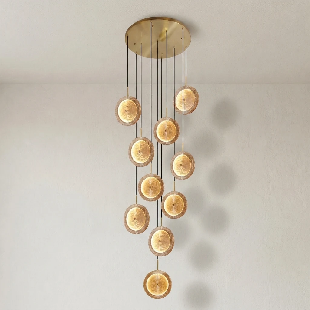 Pleated Disc Swag Pendant Light Series detail