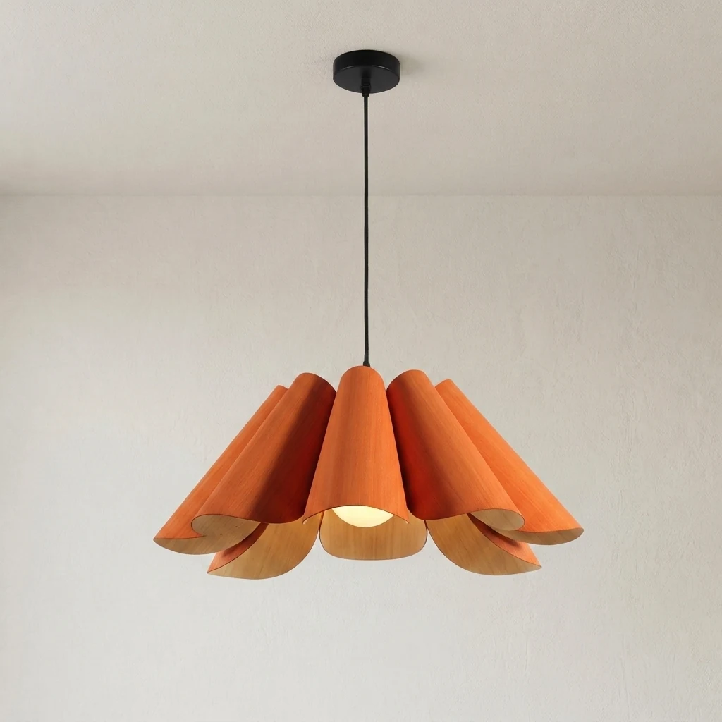 Pleated Petal Wood Veneer Pendant Light Series