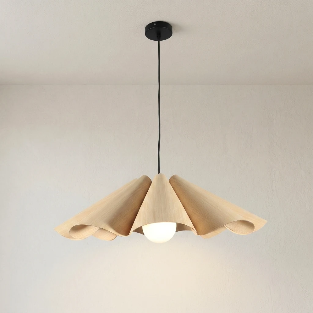 Pleated Petal Wood Veneer Pendant Light Series detail
