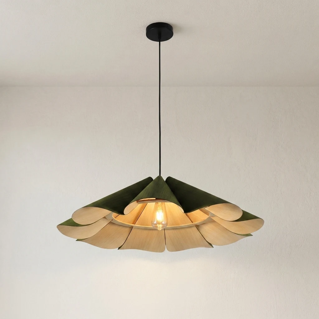 Pleated Petal Wood Veneer Pendant Light Series detail