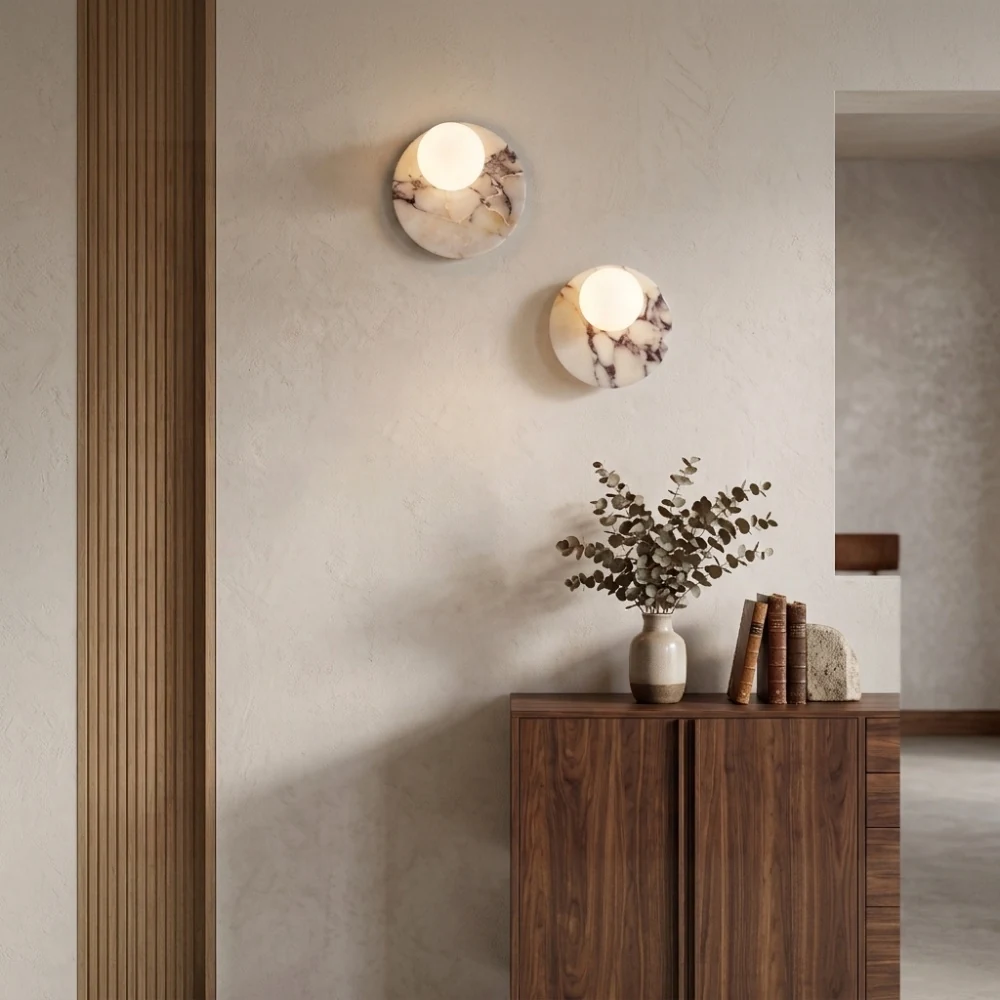 Purple Marble Disc & Globe Wall Sconce detail